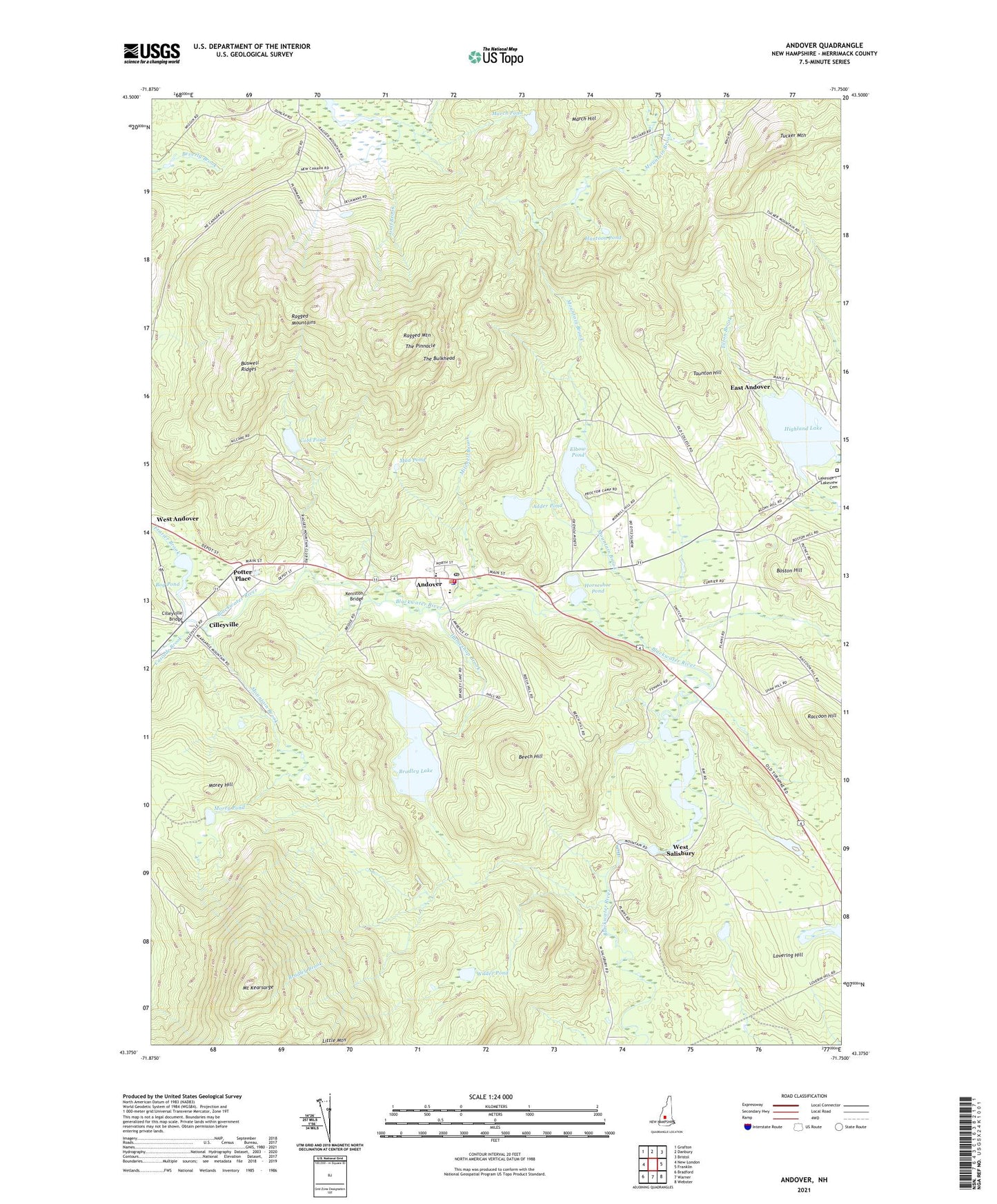 Andover New Hampshire US Topo Map Image