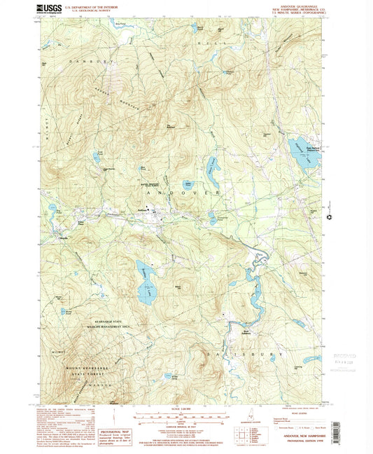 Classic USGS Andover New Hampshire 7.5'x7.5' Topo Map Image