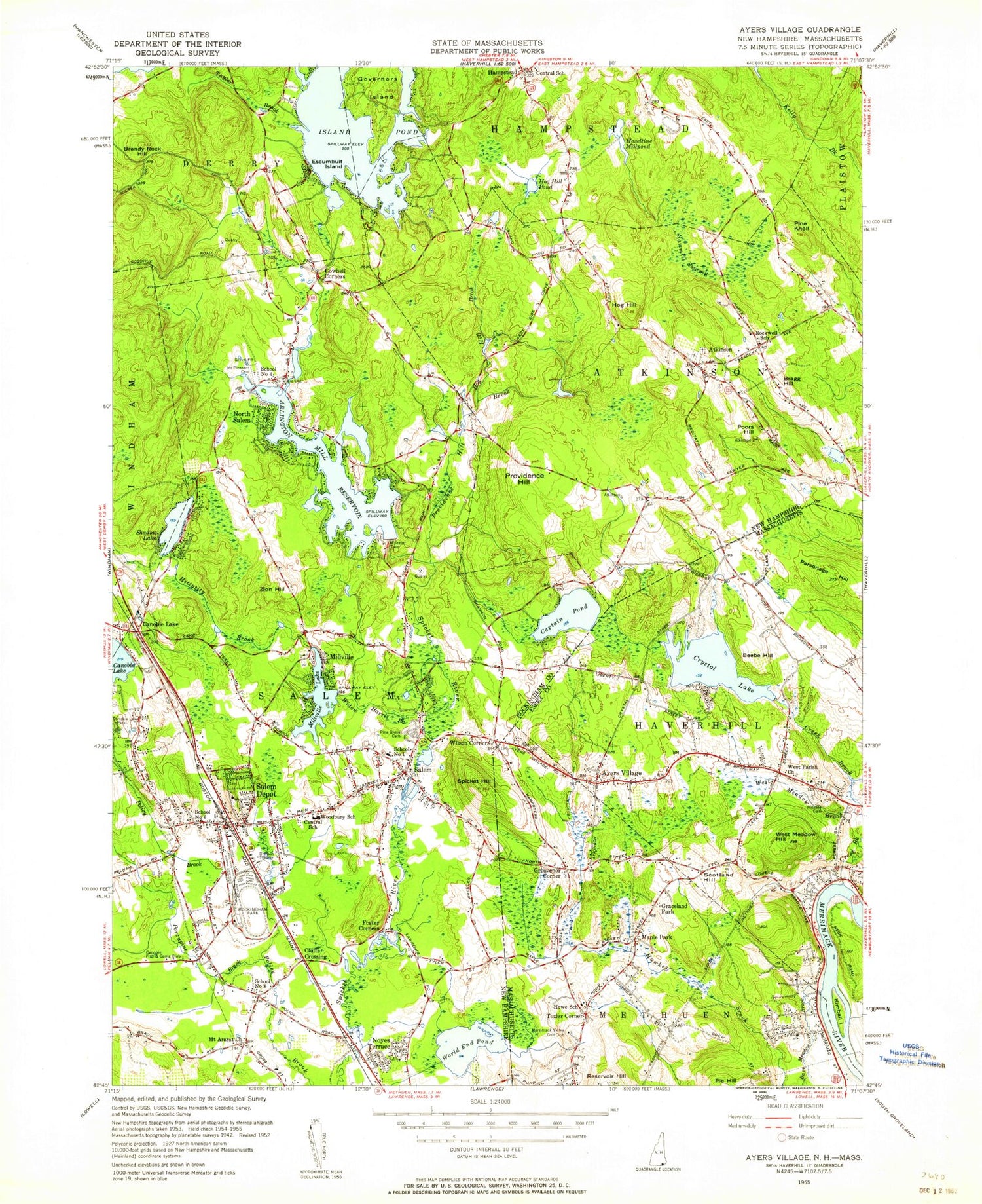 Classic USGS Salem Depot New Hampshire 7.5'x7.5' Topo Map Image