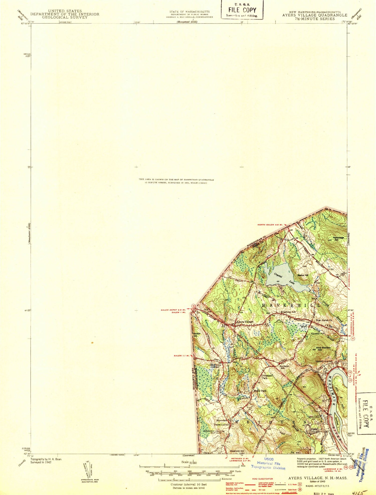 Classic USGS Salem Depot New Hampshire 7.5'x7.5' Topo Map Image