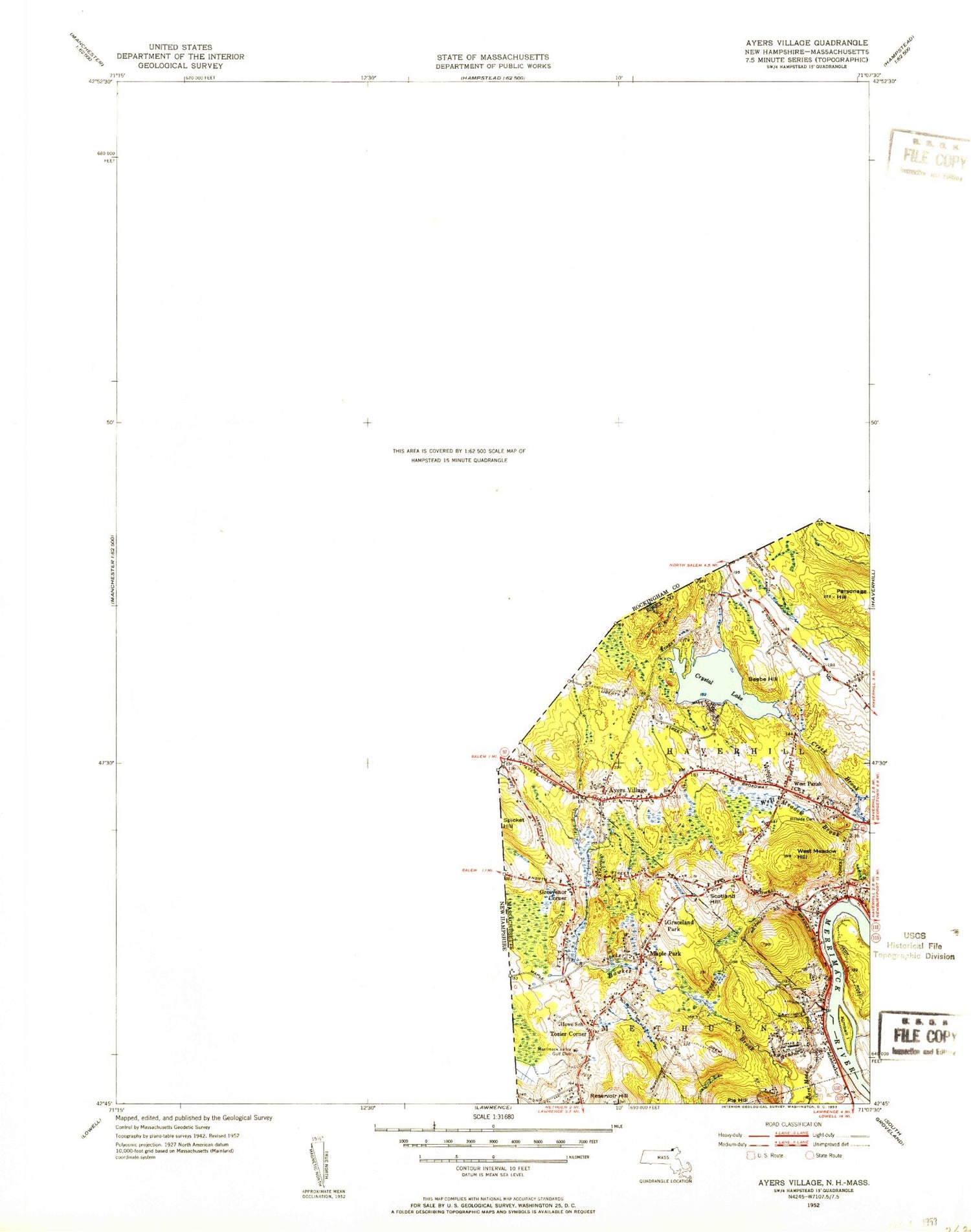 Classic USGS Salem Depot New Hampshire 7.5'x7.5' Topo Map Image