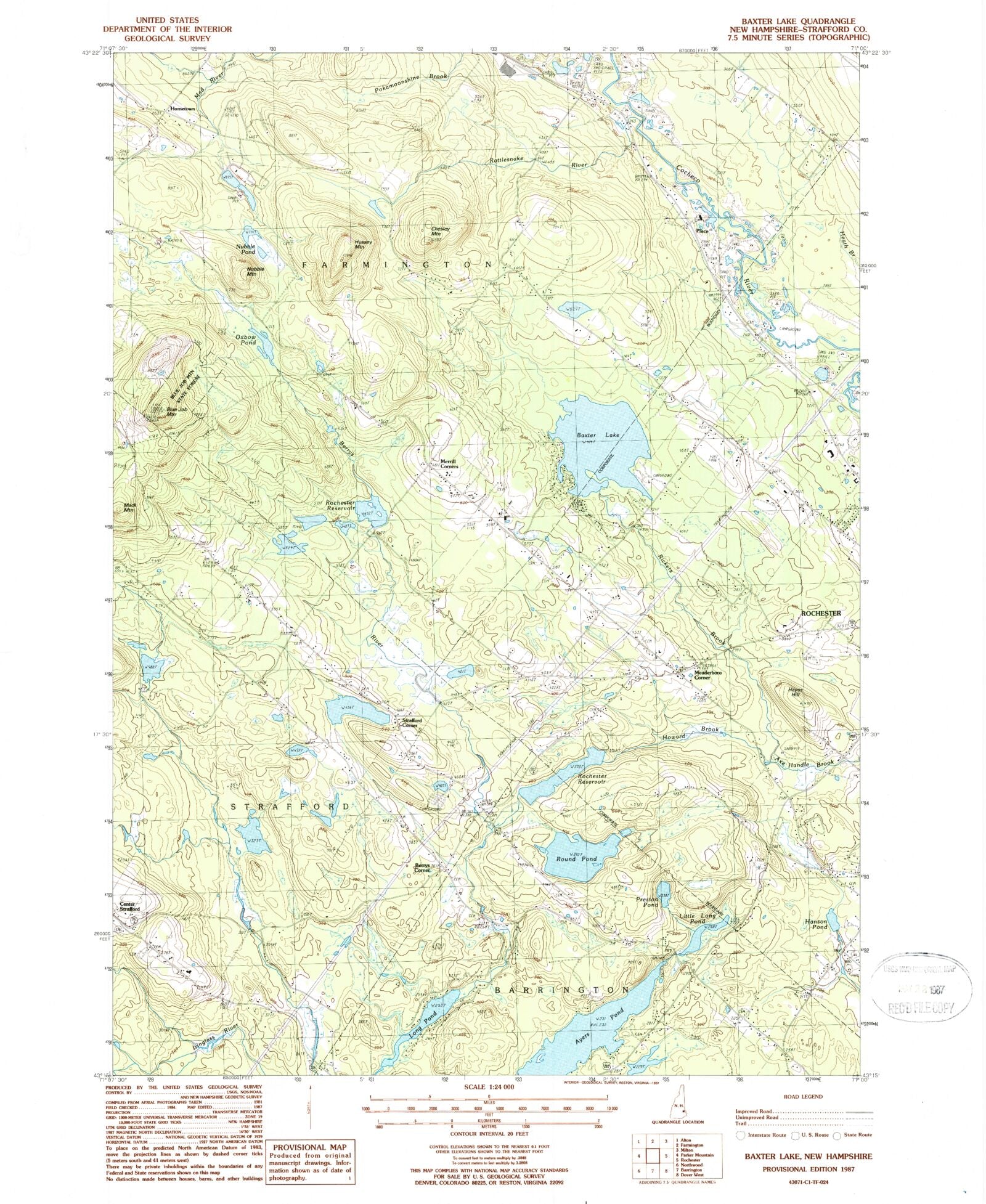 Classic USGS Baxter Lake New Hampshire 7.5'x7.5' Topo Map MyTopo Map