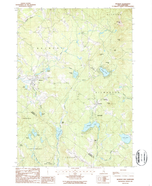 Classic USGS Belmont New Hampshire 7.5'x7.5' Topo Map Image