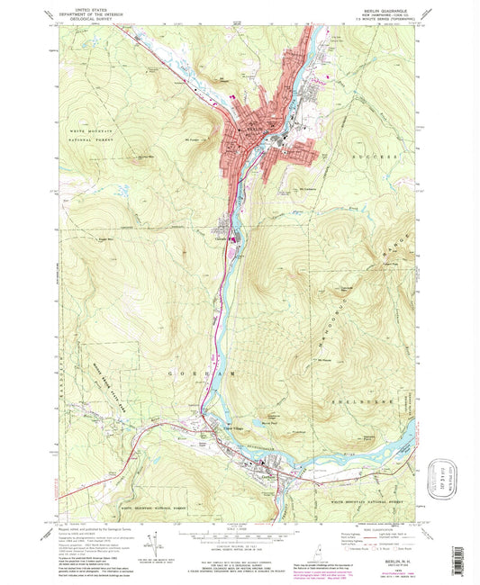 Classic USGS Berlin New Hampshire 7.5'x7.5' Topo Map Image