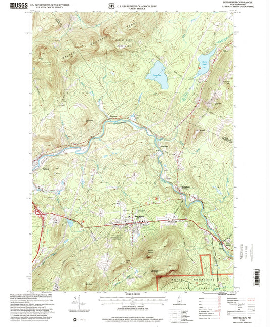 Classic USGS Bethlehem New Hampshire 7.5'x7.5' Topo Map Image