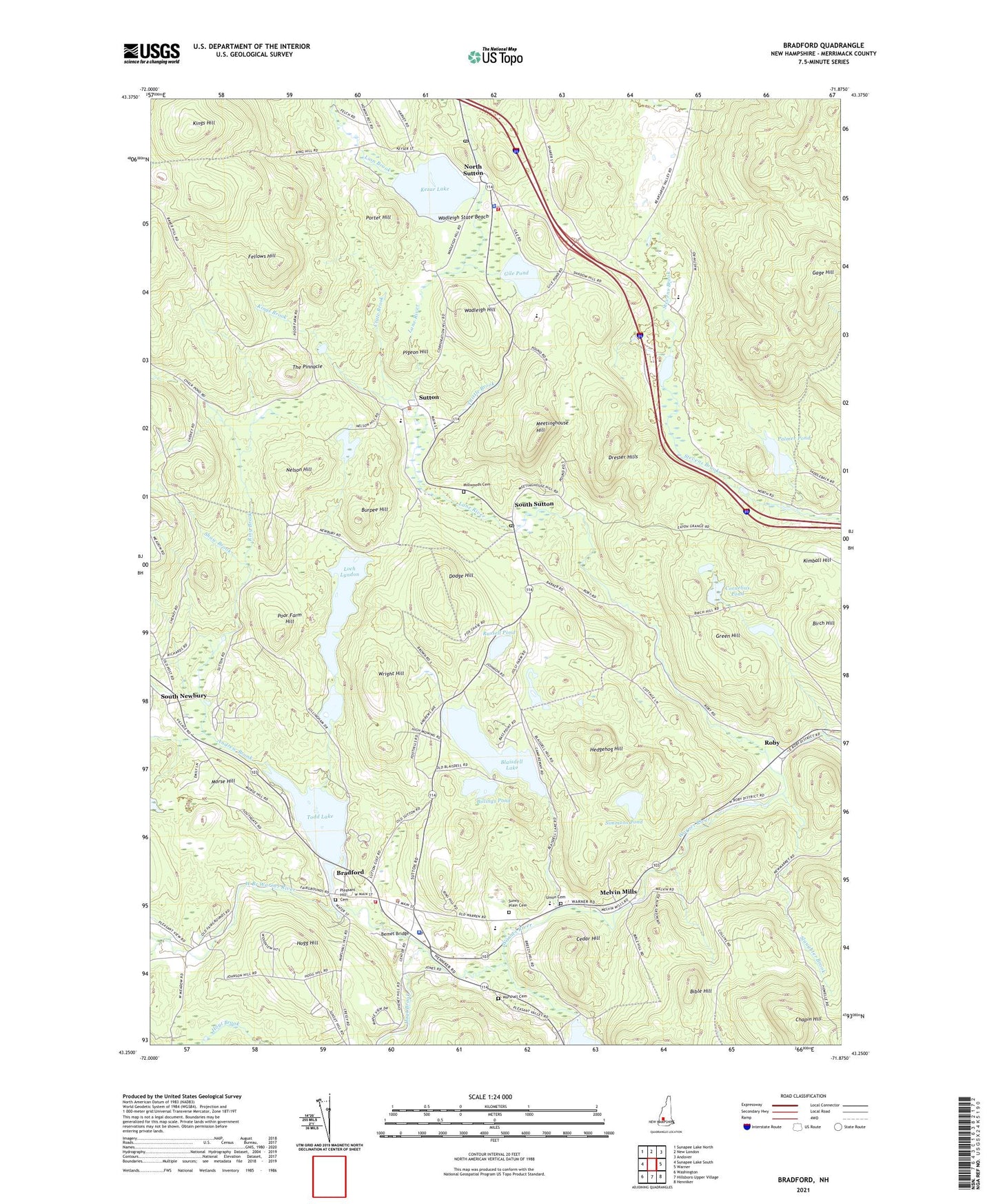 Bradford New Hampshire US Topo Map Image