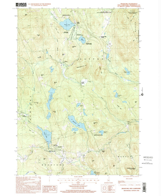 Classic USGS Bradford New Hampshire 7.5'x7.5' Topo Map Image