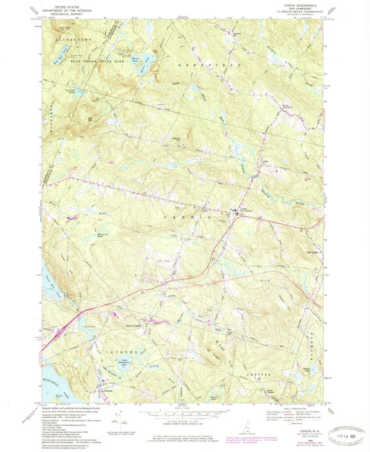 Classic USGS Candia New Hampshire 7.5'x7.5' Topo Map Image