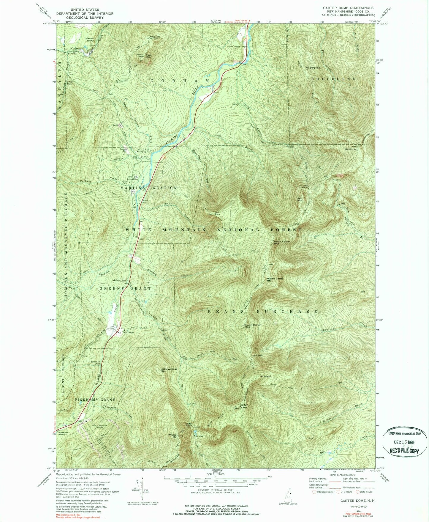 Classic USGS Carter Dome New Hampshire 7.5'x7.5' Topo Map Image