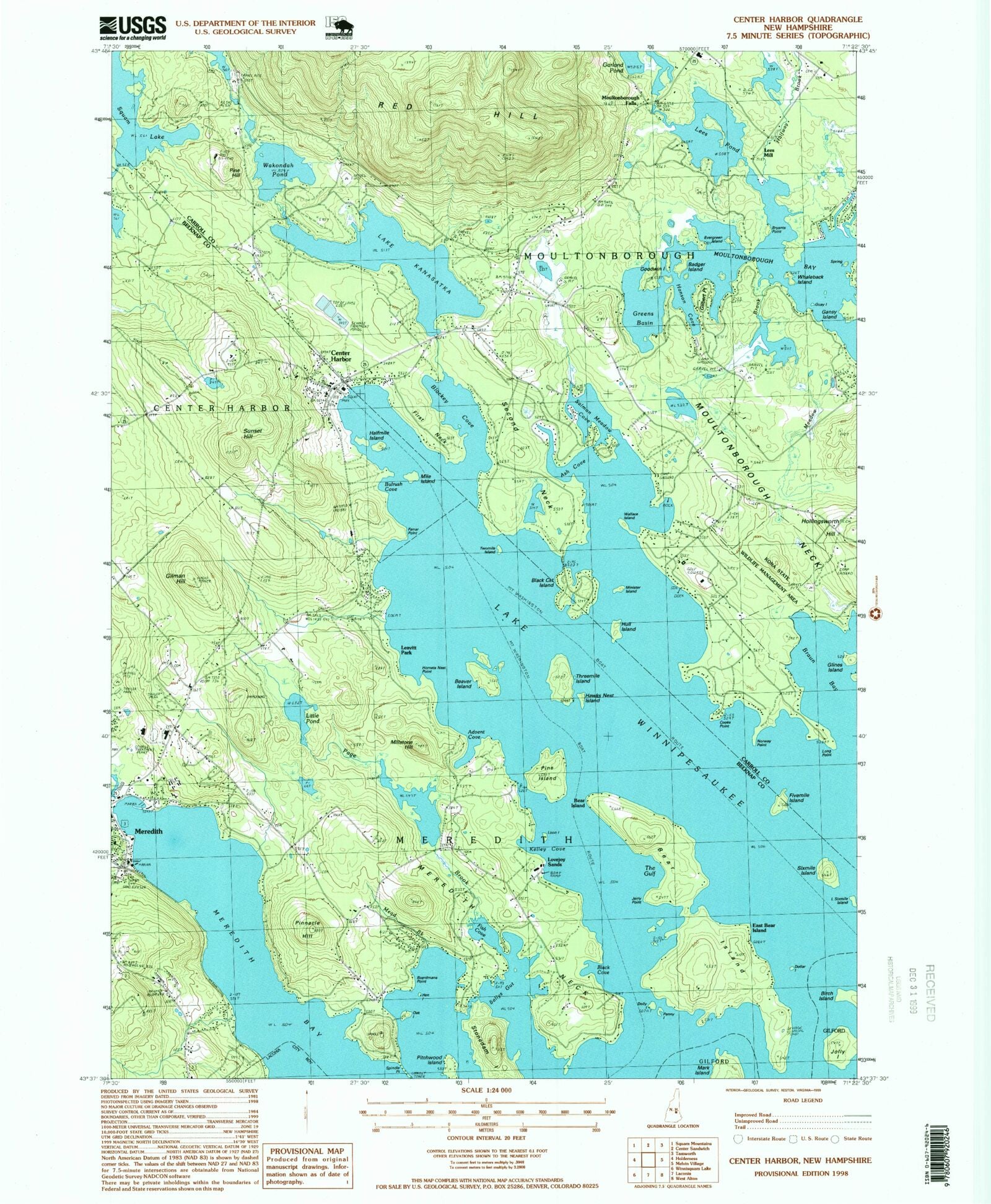 Classic USGS Center Harbor New Hampshire 7.5'x7.5' Topo Map MyTopo
