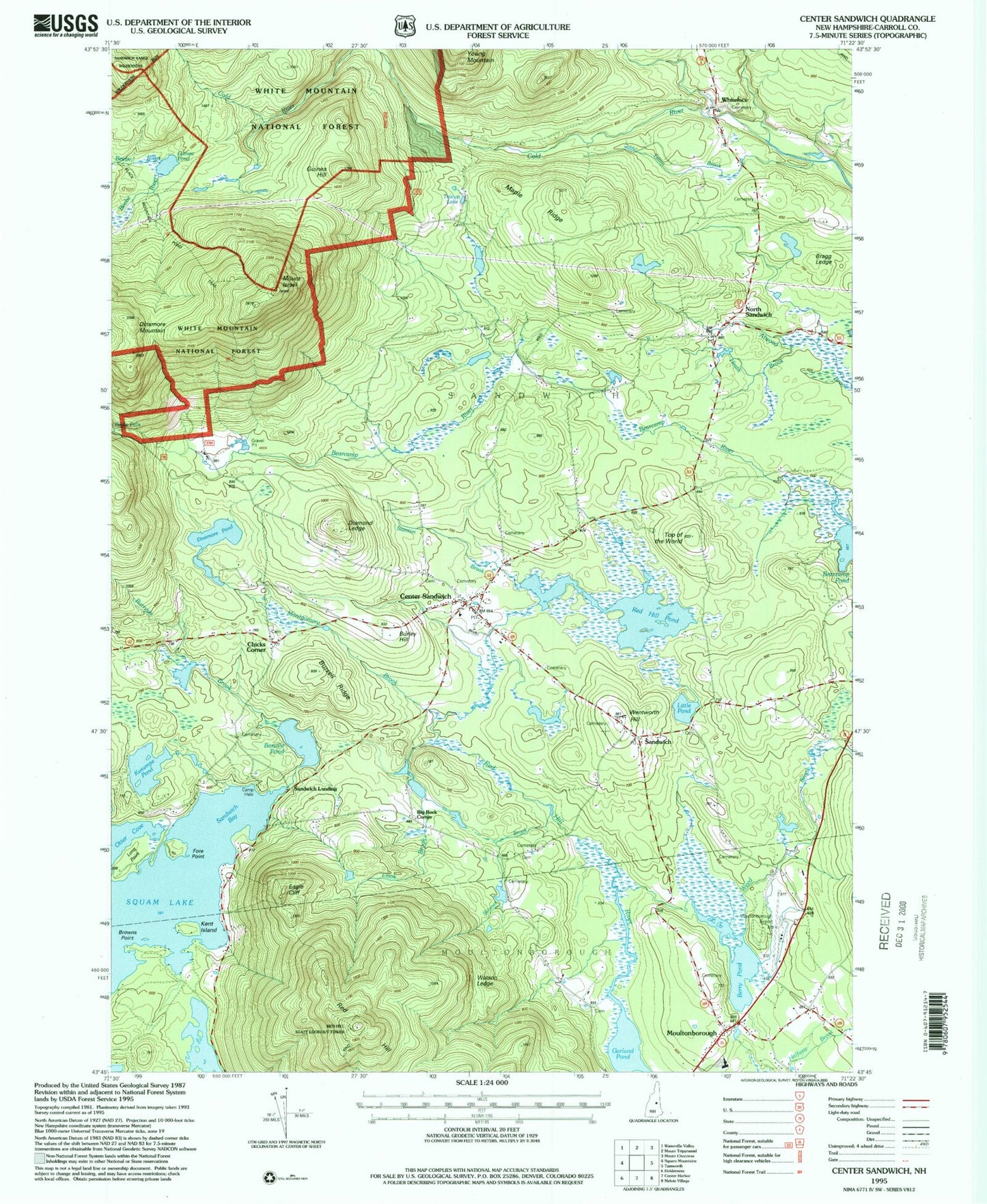 Classic USGS Center Sandwich New Hampshire 7.5'x7.5' Topo Map Image