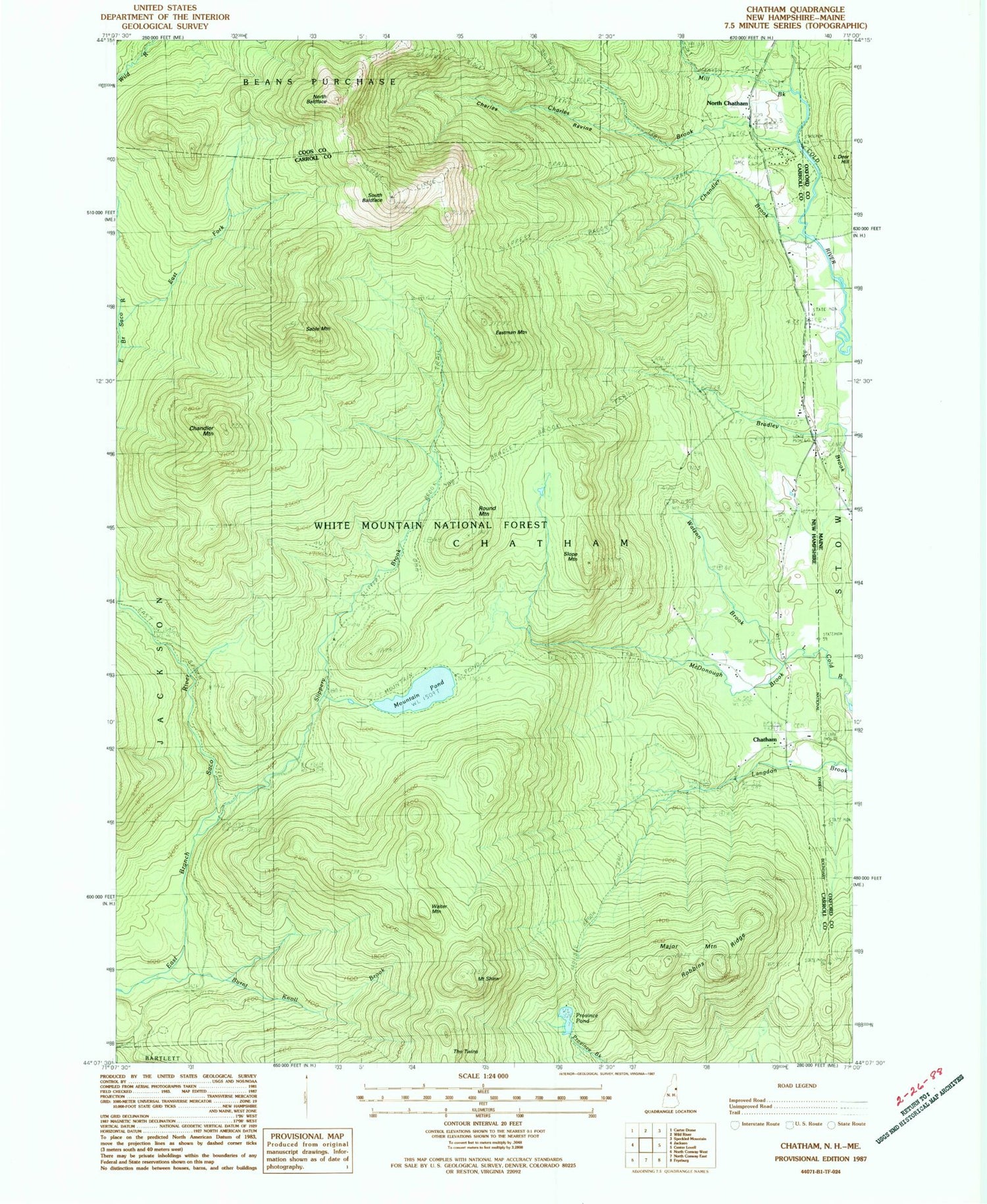 Classic USGS Chatham New Hampshire 7.5'x7.5' Topo Map Image
