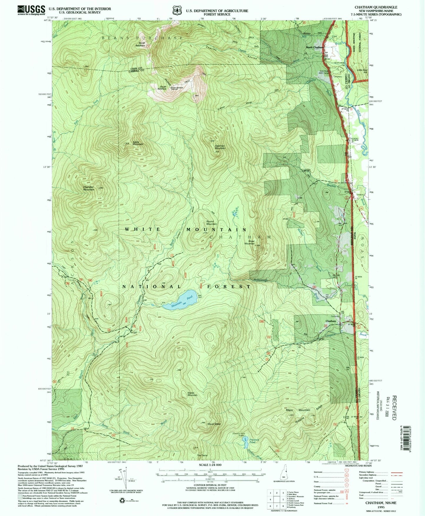Classic USGS Chatham New Hampshire 7.5'x7.5' Topo Map Image