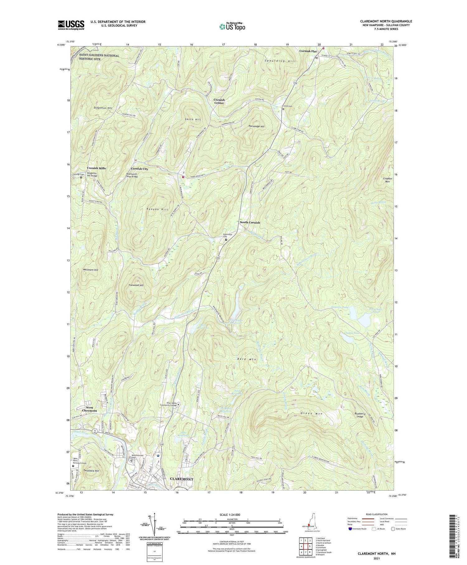 Claremont North New Hampshire US Topo Map Image