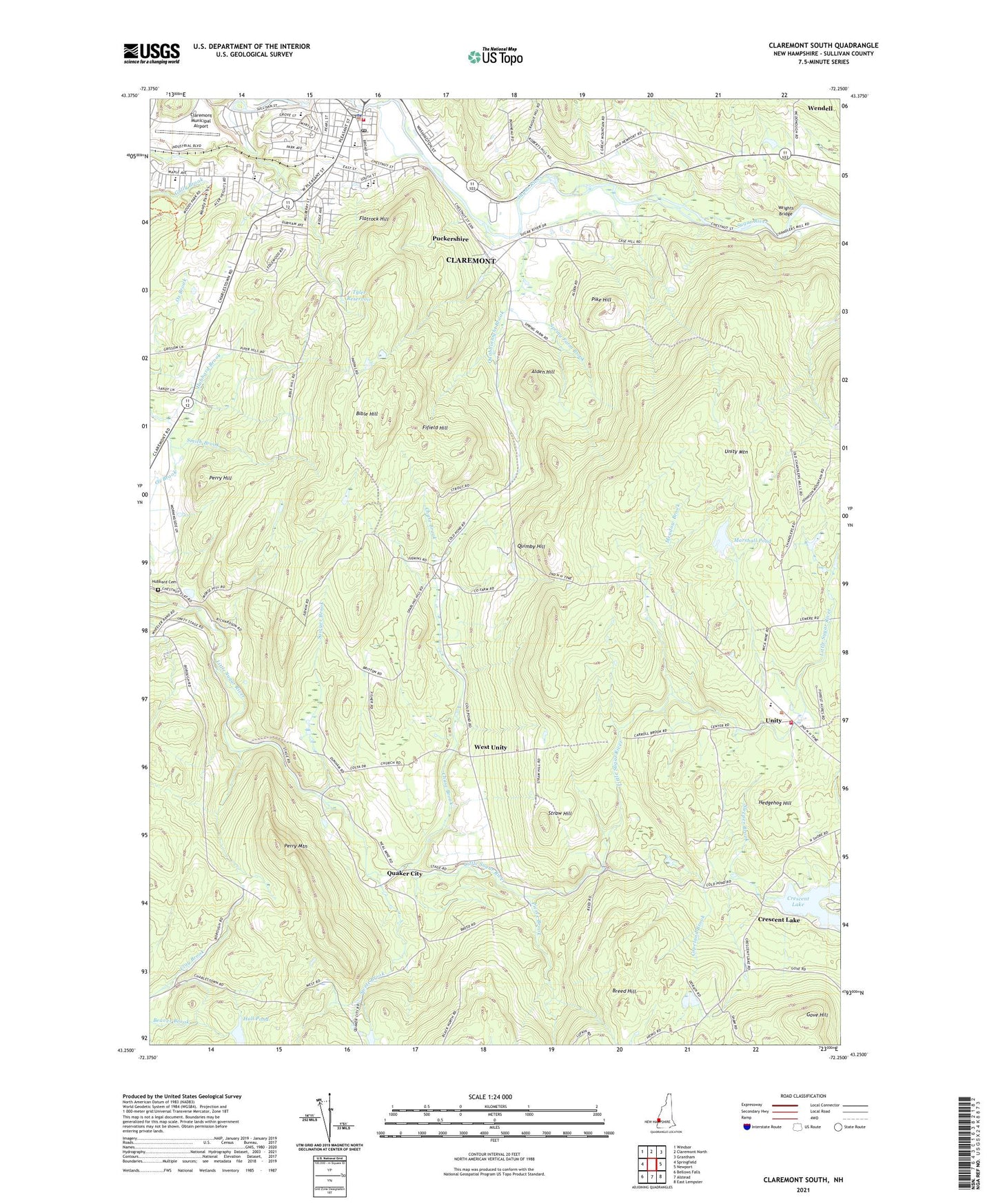 Claremont South New Hampshire US Topo Map Image