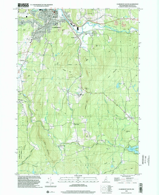 Classic USGS Claremont South New Hampshire 7.5'x7.5' Topo Map Image