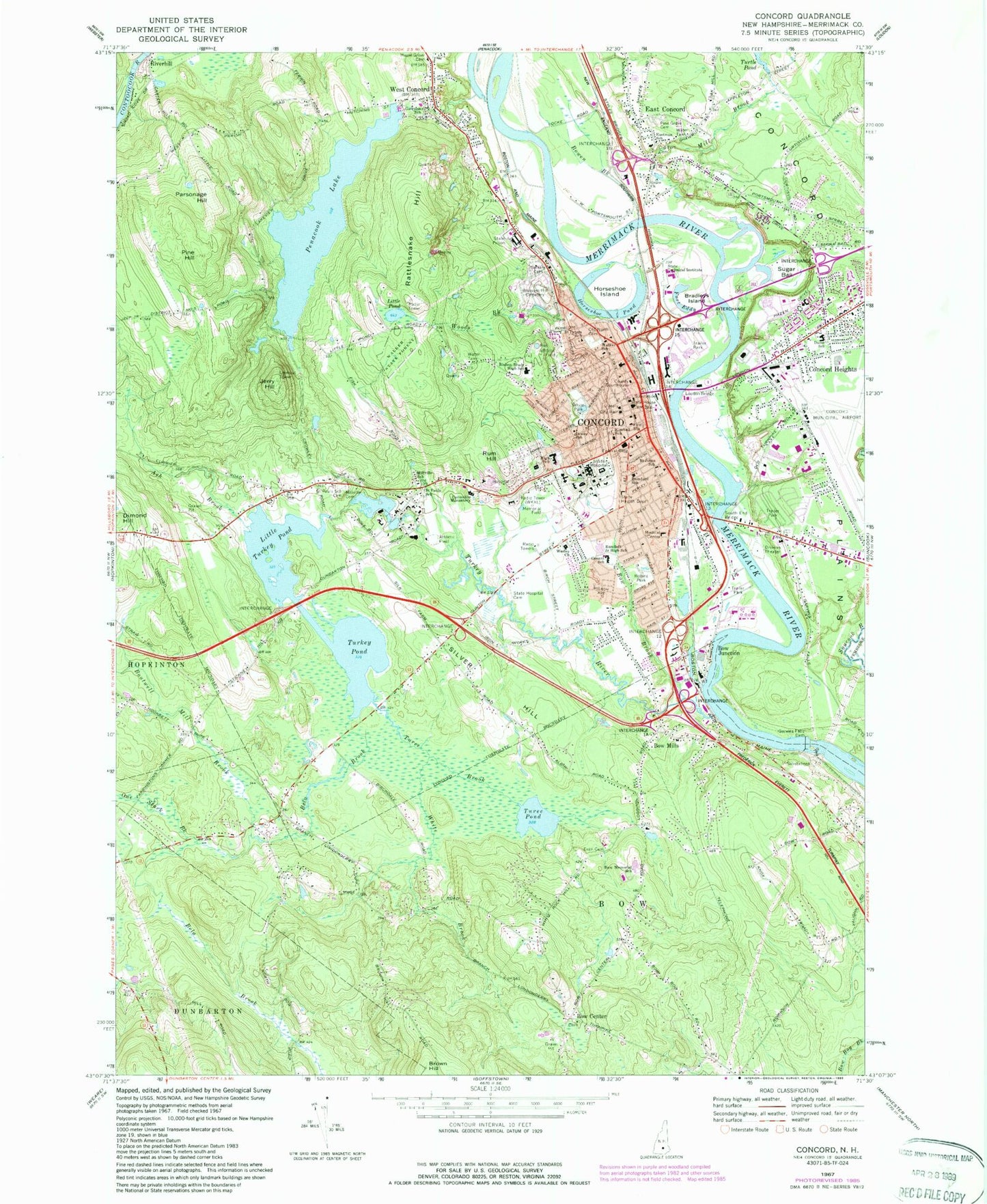 Classic USGS Concord New Hampshire 7.5'x7.5' Topo Map Image