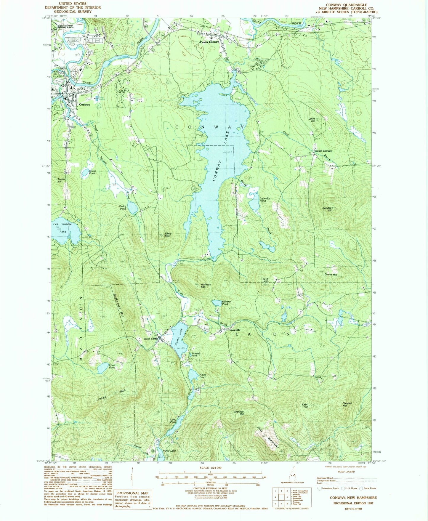 Classic USGS Conway New Hampshire 7.5'x7.5' Topo Map Image
