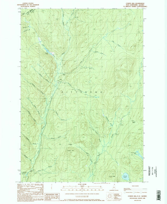 Classic USGS Cowen Hill New Hampshire 7.5'x7.5' Topo Map Image