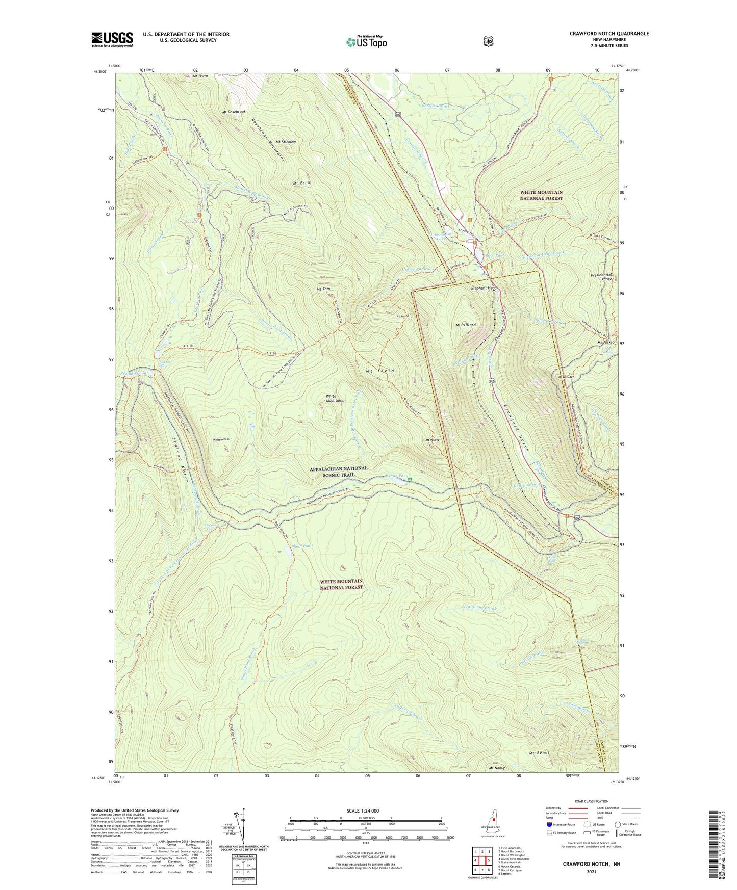Crawford Notch New Hampshire US Topo Map Image