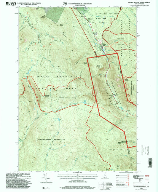 Classic USGS Crawford Notch New Hampshire 7.5'x7.5' Topo Map Image