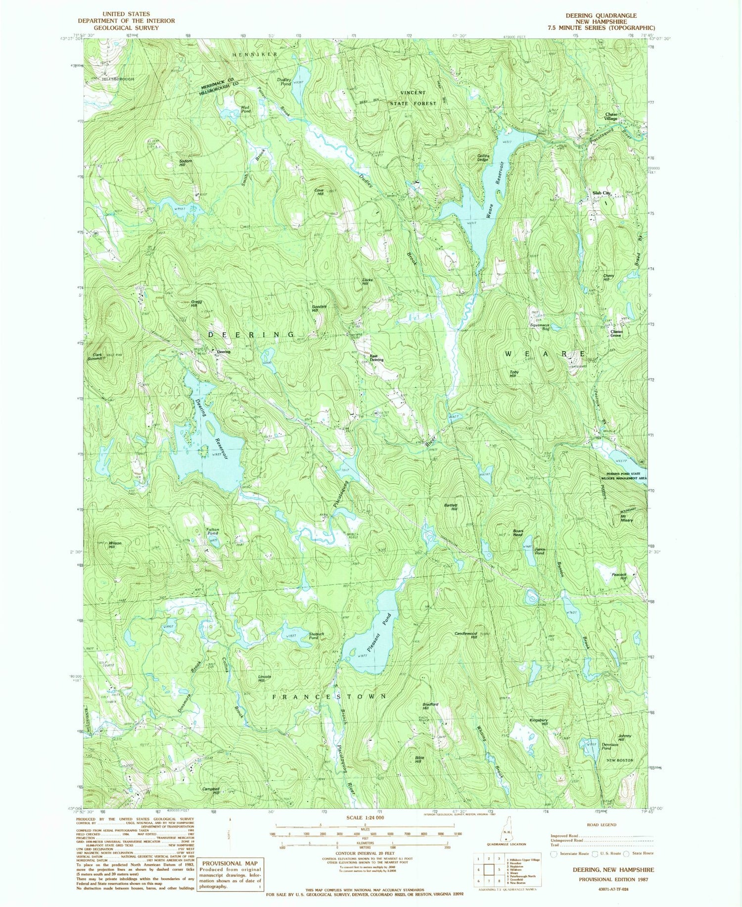 Classic USGS Deering New Hampshire 7.5'x7.5' Topo Map Image