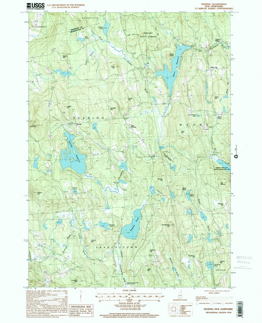 Classic USGS Deering New Hampshire 7.5'x7.5' Topo Map Image
