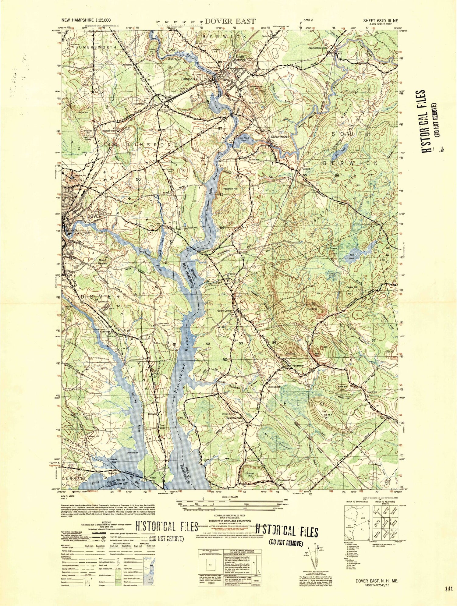 Classic USGS Dover East New Hampshire 7.5'x7.5' Topo Map Image