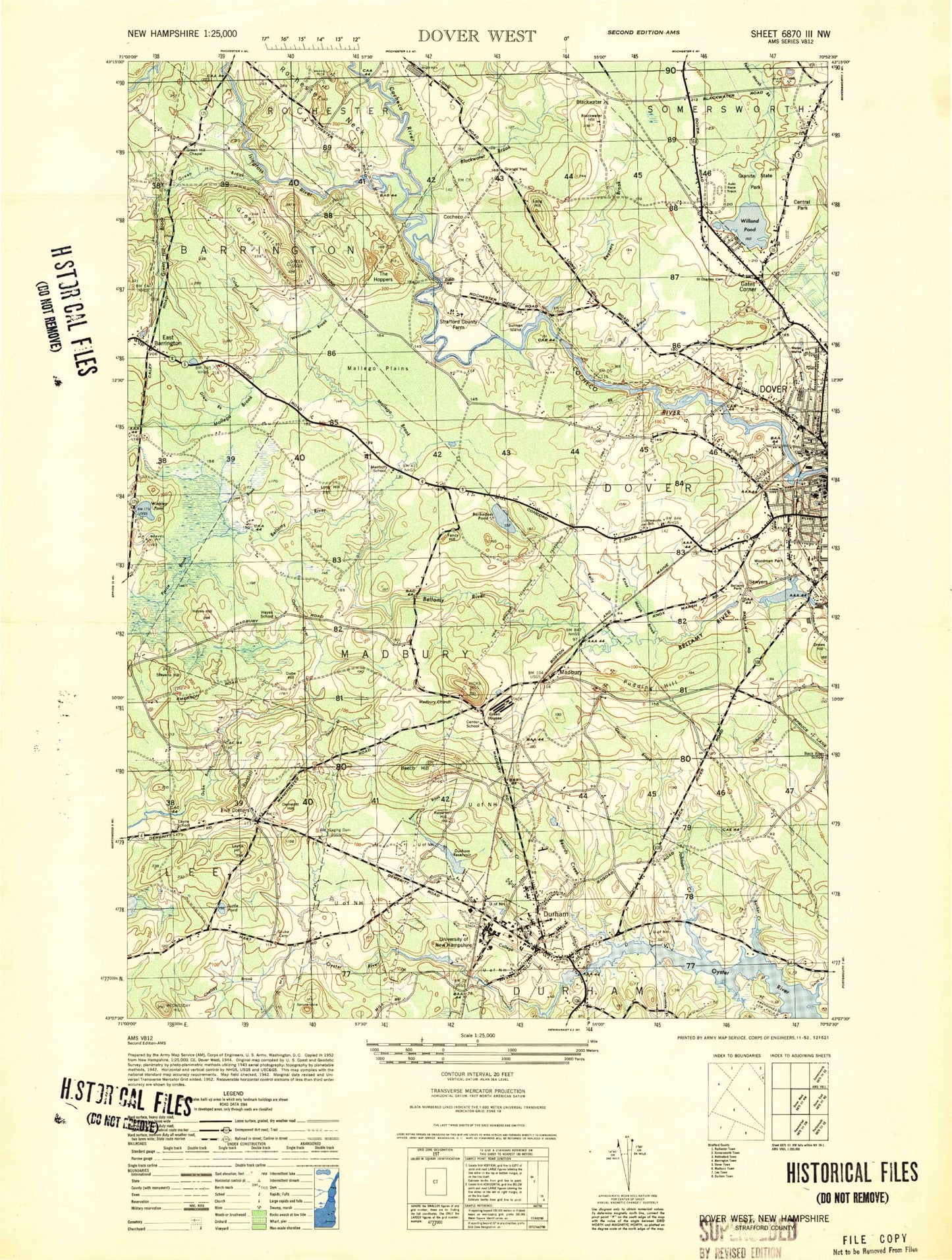 Classic USGS Dover West New Hampshire 7.5'x7.5' Topo Map Image