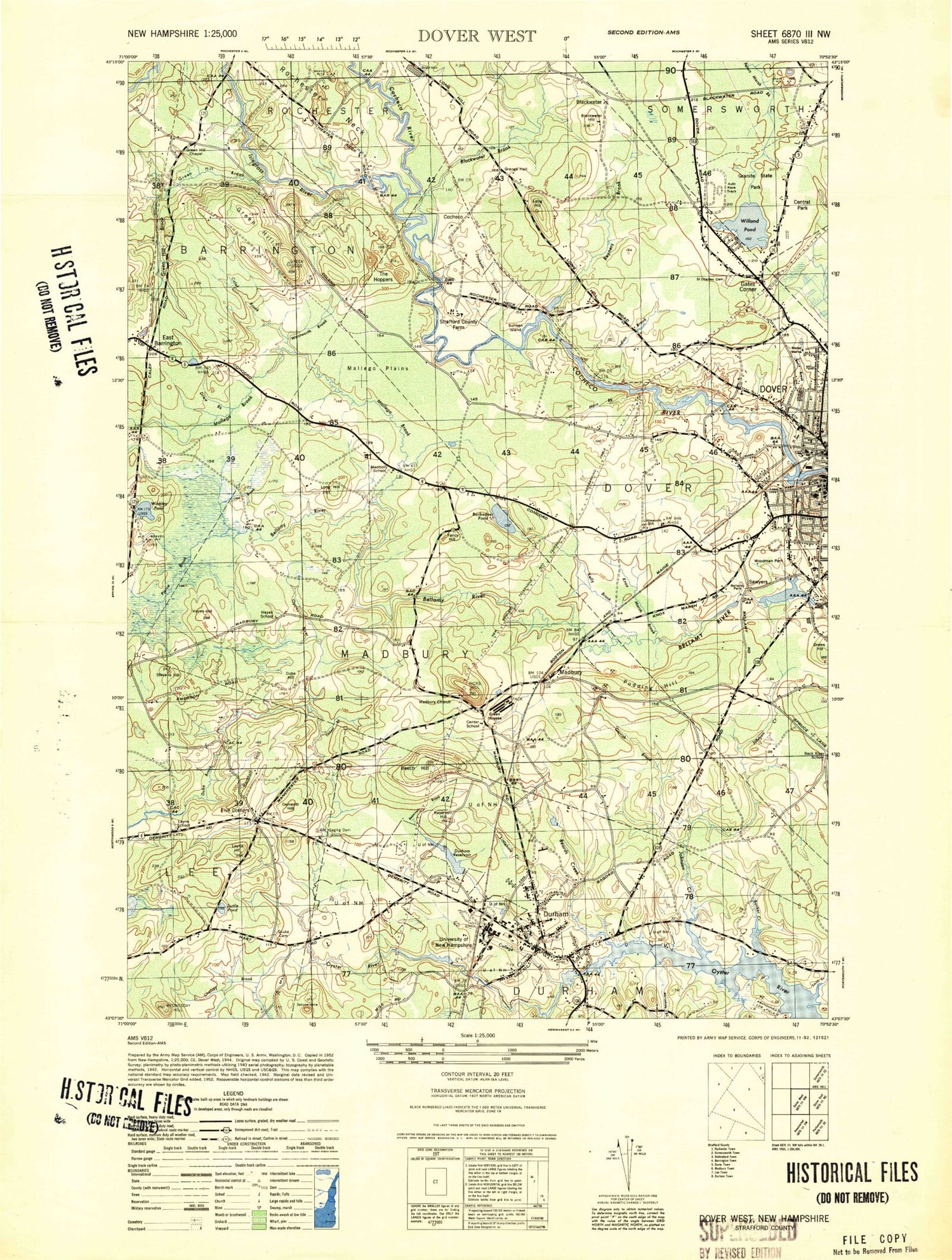 Classic USGS Dover West New Hampshire 7.5'x7.5' Topo Map Image