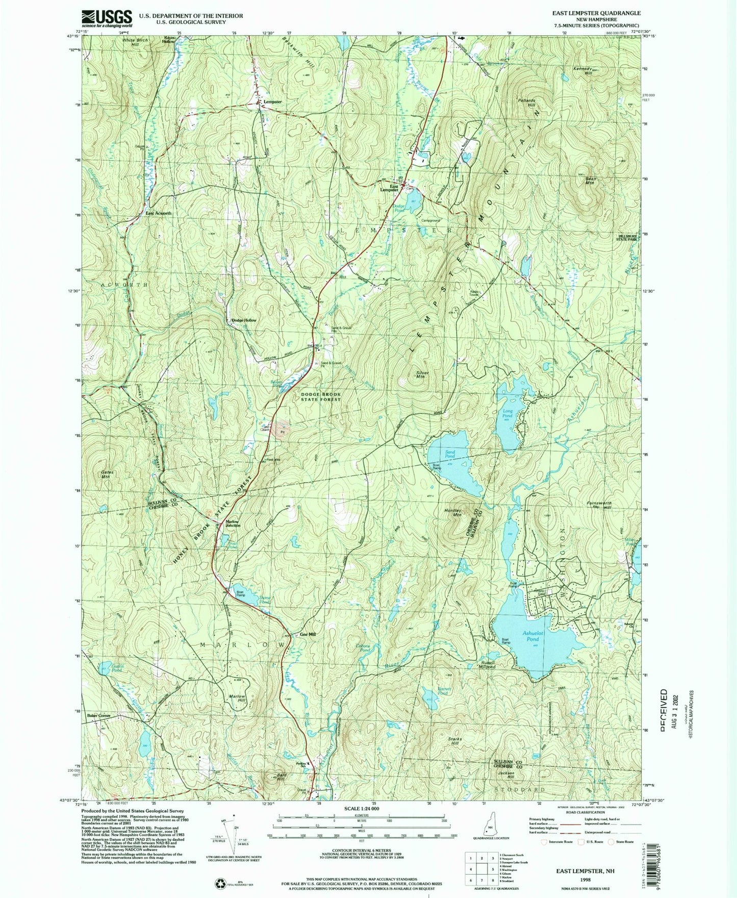 Classic USGS East Lempster New Hampshire 7.5'x7.5' Topo Map Image