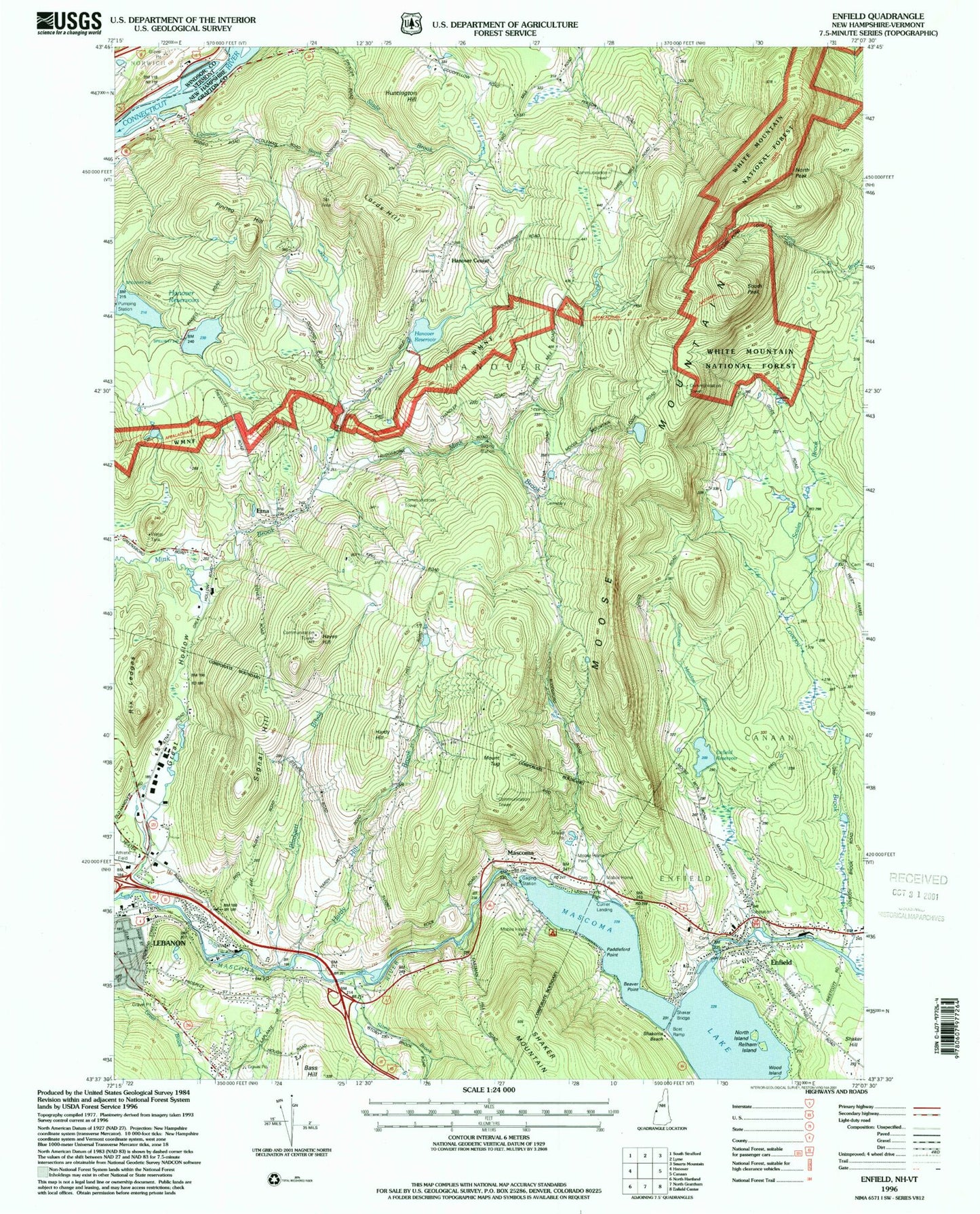 Classic USGS Enfield New Hampshire 7.5'x7.5' Topo Map Image
