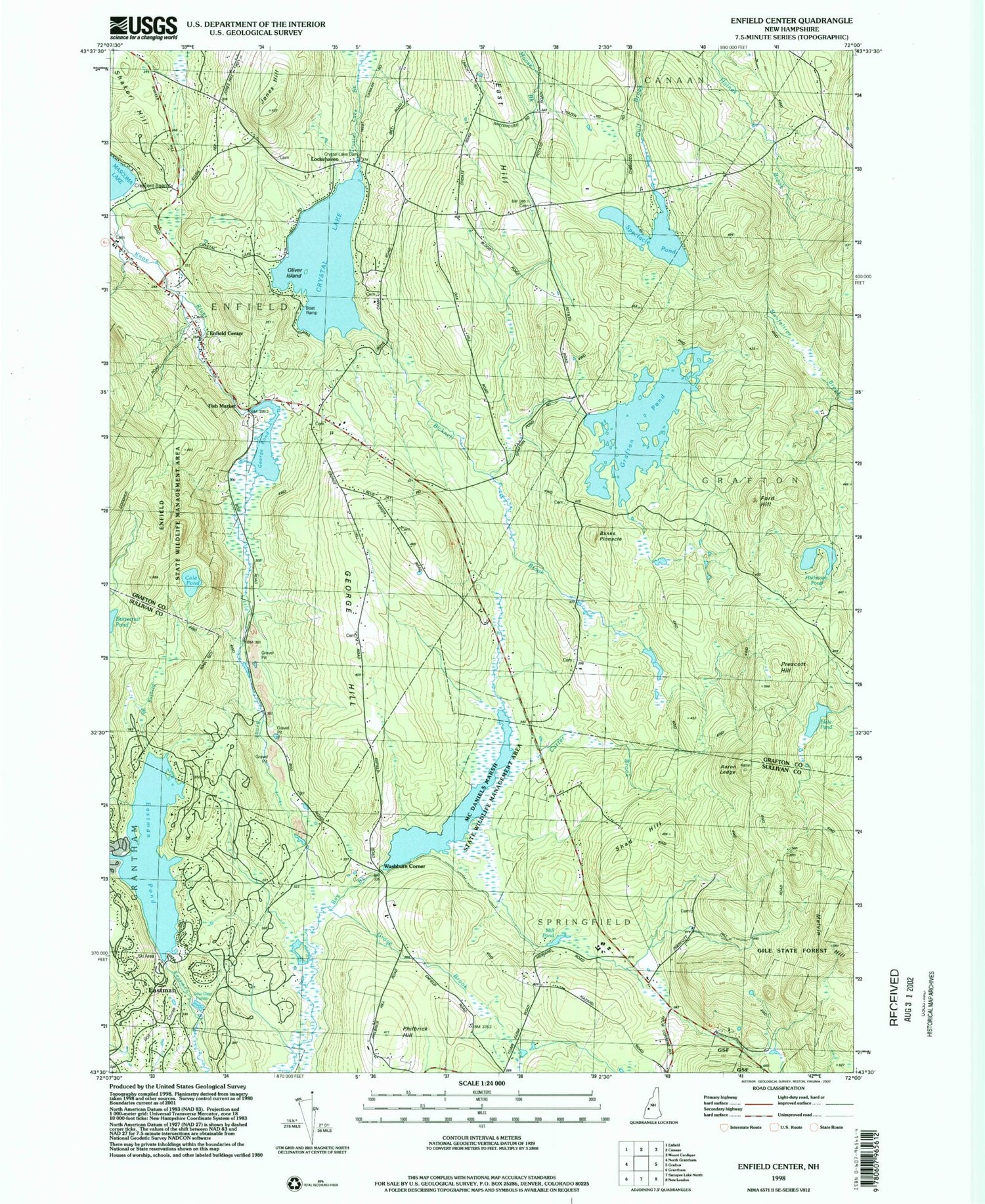 Classic USGS Enfield Center New Hampshire 7.5'x7.5' Topo Map Image