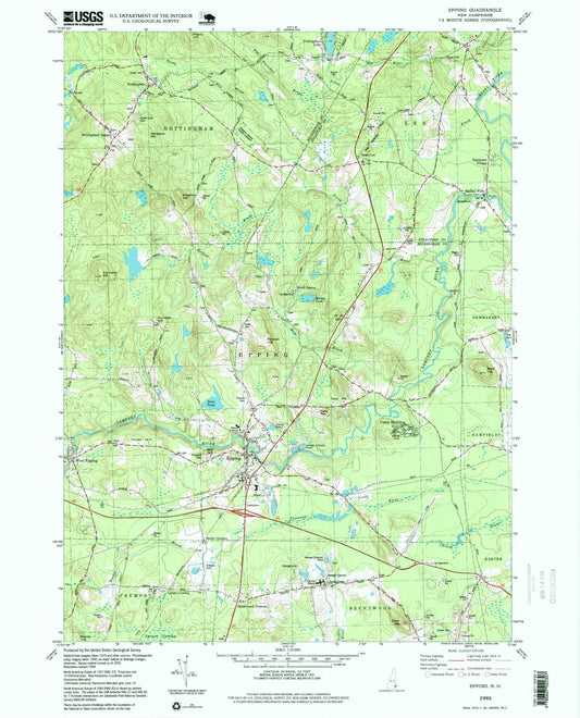 Classic USGS Epping New Hampshire 7.5'x7.5' Topo Map Image