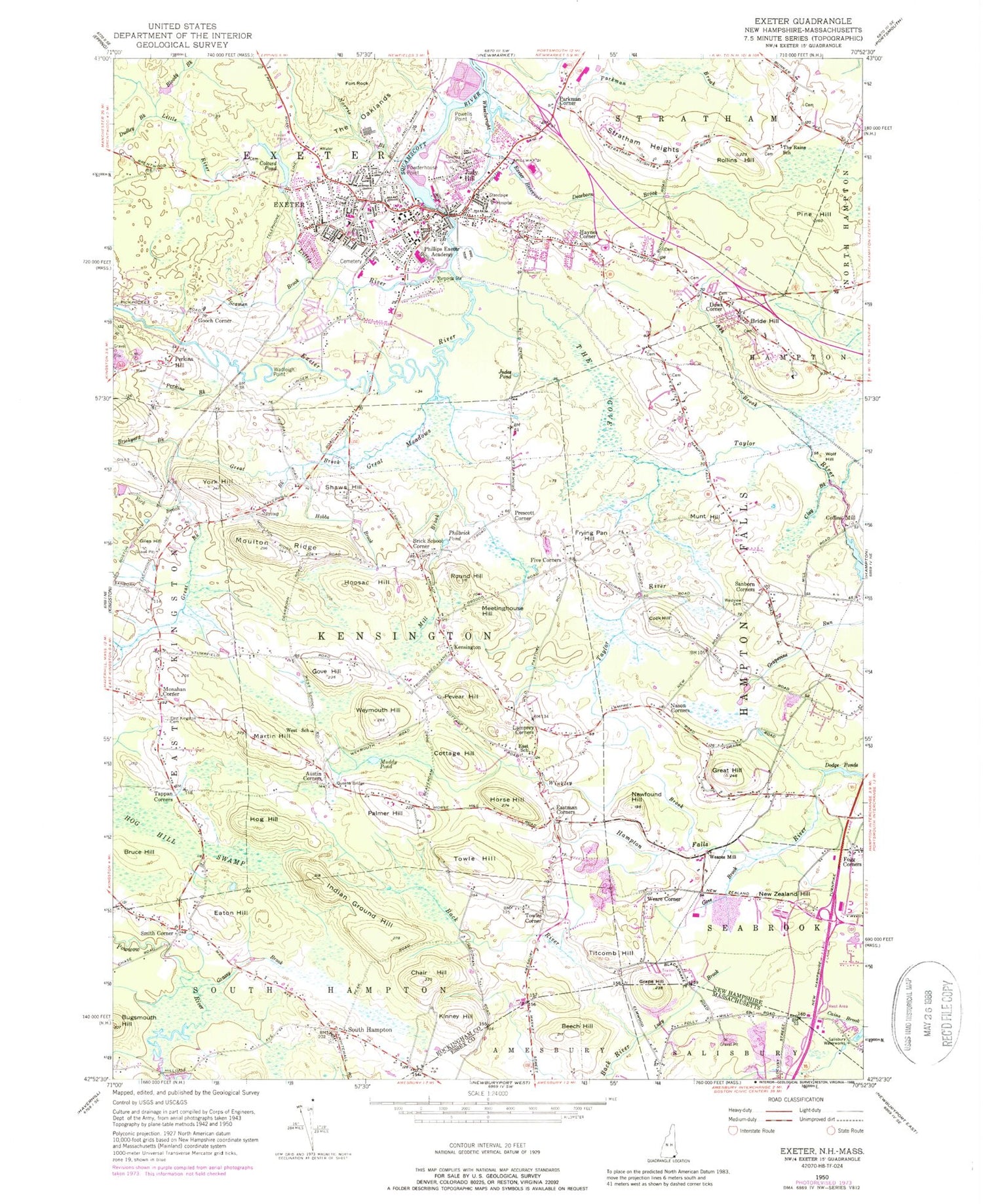 Classic USGS Exeter New Hampshire 7.5'x7.5' Topo Map Image