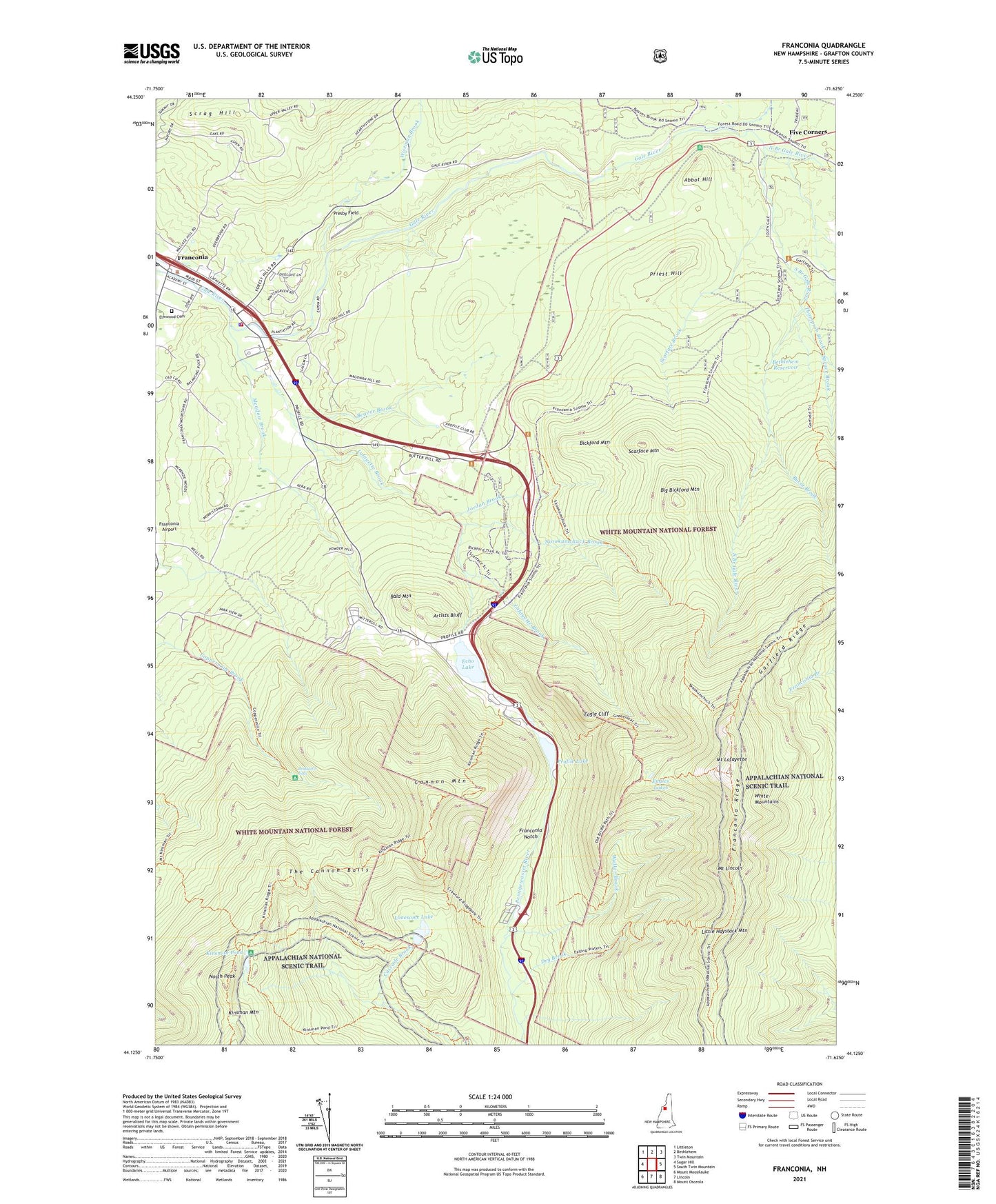 Franconia New Hampshire US Topo Map Image