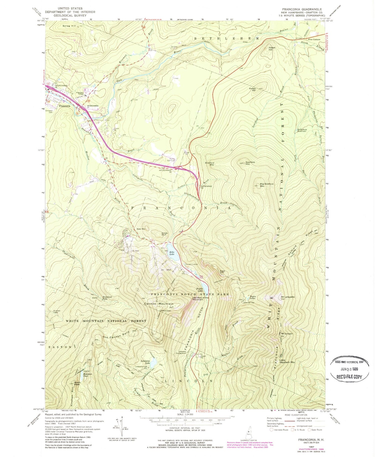 USGS Classic Franconia New Hampshire 7.5'x7.5' Topo Map Image