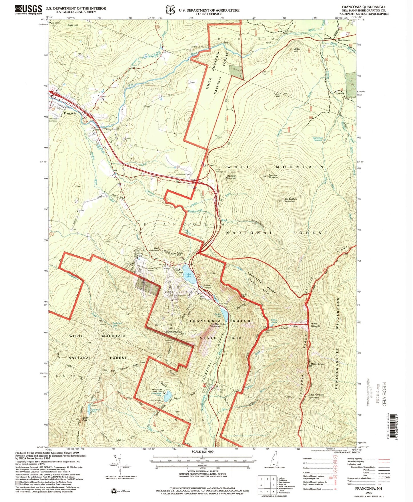 USGS Classic Franconia New Hampshire 7.5'x7.5' Topo Map Image