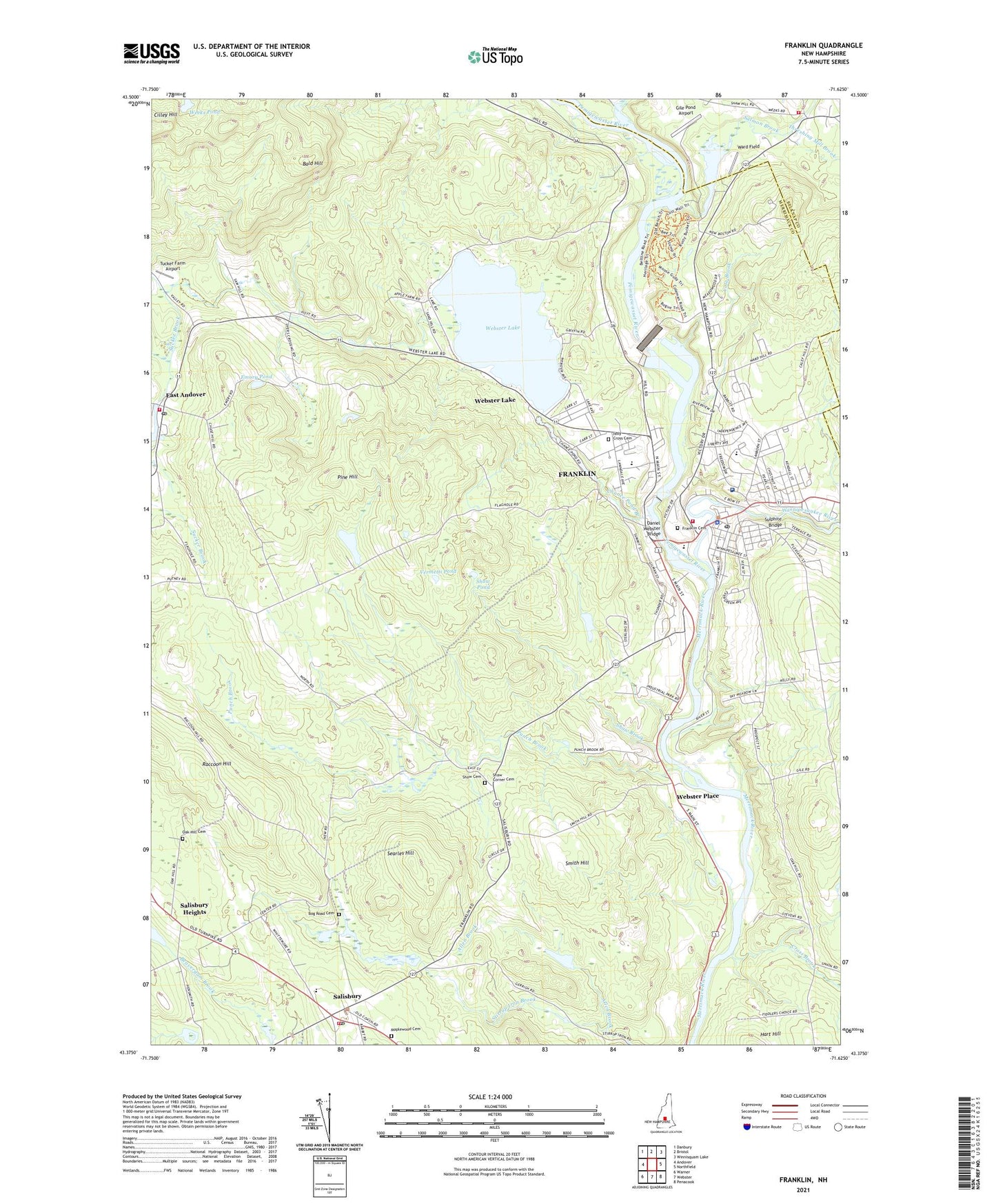 Franklin New Hampshire US Topo Map Image