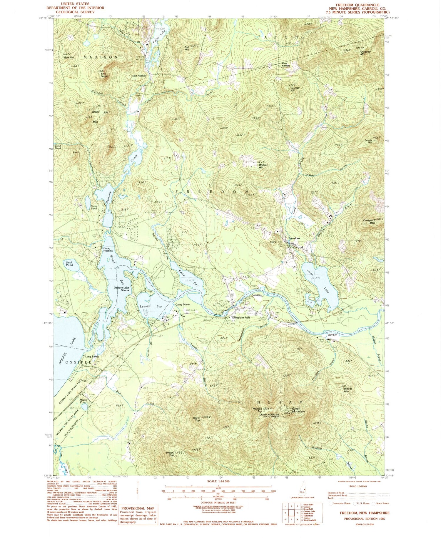 Classic USGS Freedom New Hampshire 7.5'x7.5' Topo Map Image
