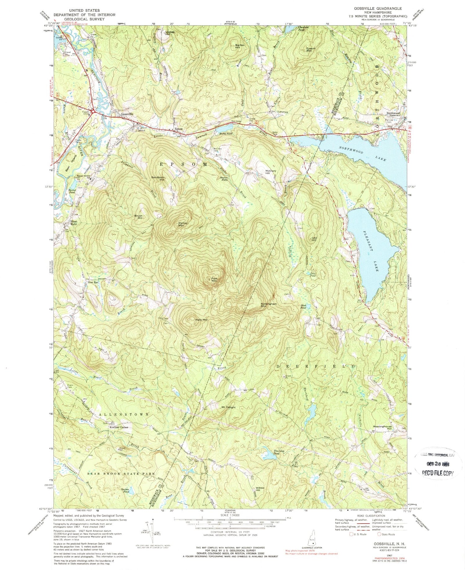 Classic USGS Gossville New Hampshire 7.5'x7.5' Topo Map Image