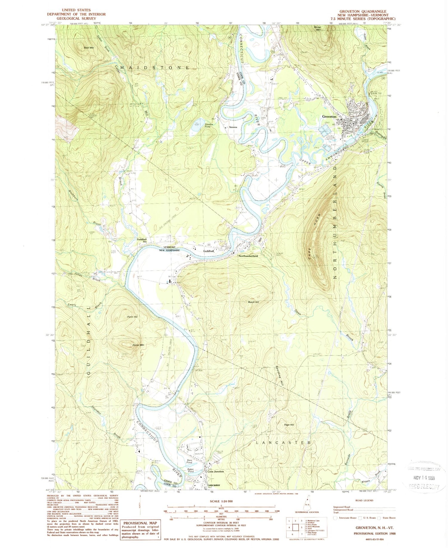 Classic USGS Groveton New Hampshire 7.5'x7.5' Topo Map Image