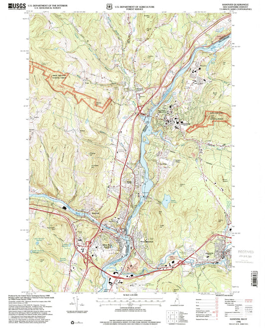 Classic USGS Hanover New Hampshire 7.5'x7.5' Topo Map Image