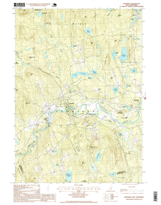 Classic USGS Henniker New Hampshire 7.5'x7.5' Topo Map Image