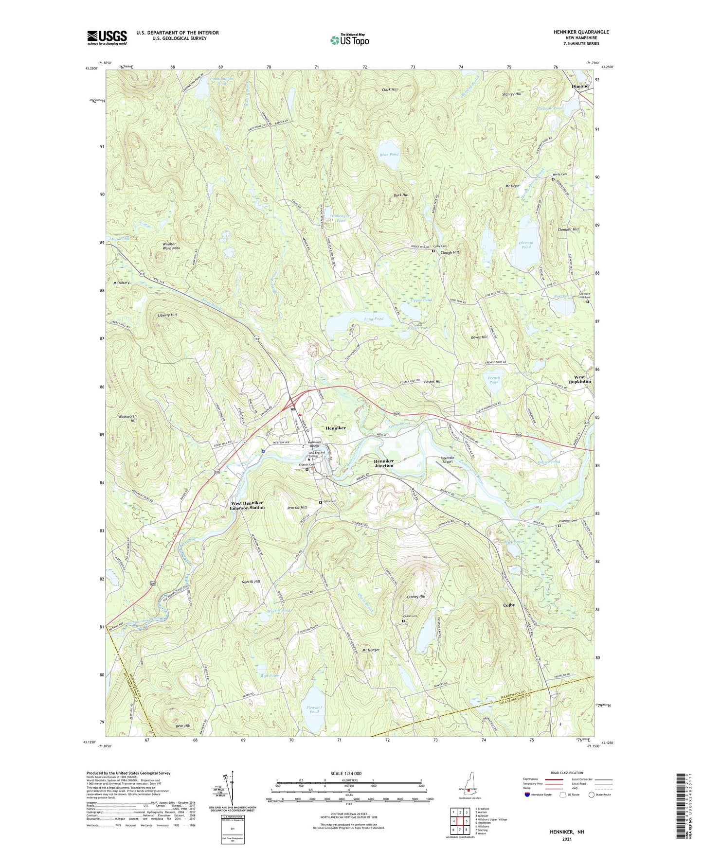 Henniker New Hampshire US Topo Map Image