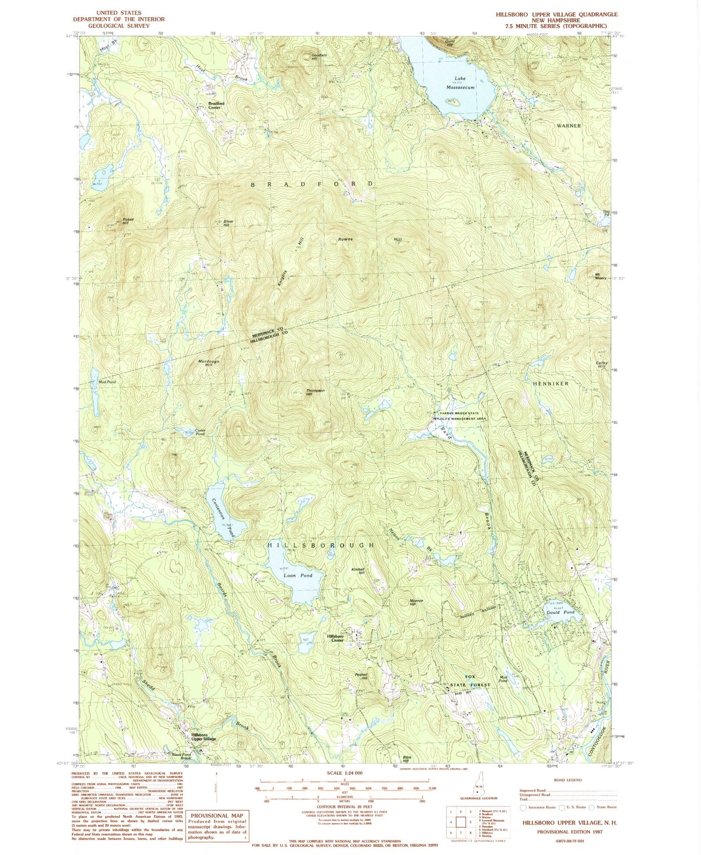 Classic USGS Hillsboro Upper Village New Hampshire 7.5'x7.5' Topo Map Image