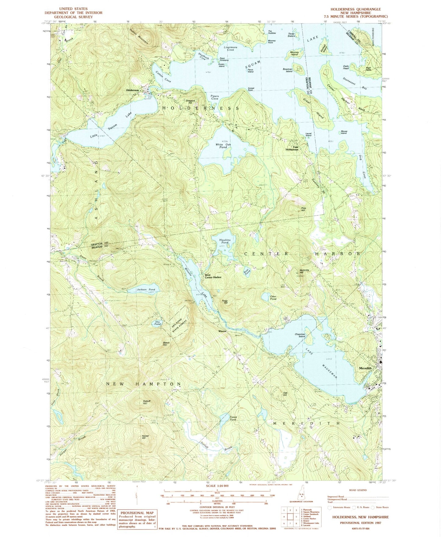Classic USGS Holderness New Hampshire 7.5'x7.5' Topo Map Image