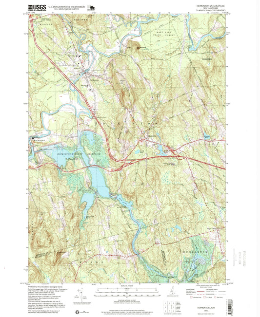 Classic USGS Hopkinton New Hampshire 7.5'x7.5' Topo Map Image