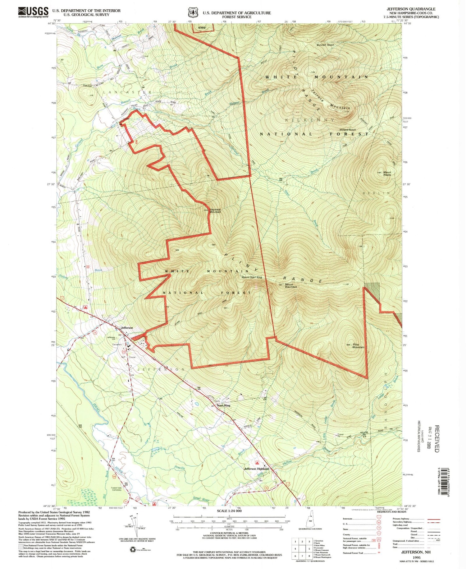 Classic USGS Jefferson New Hampshire 7.5'x7.5' Topo Map Image