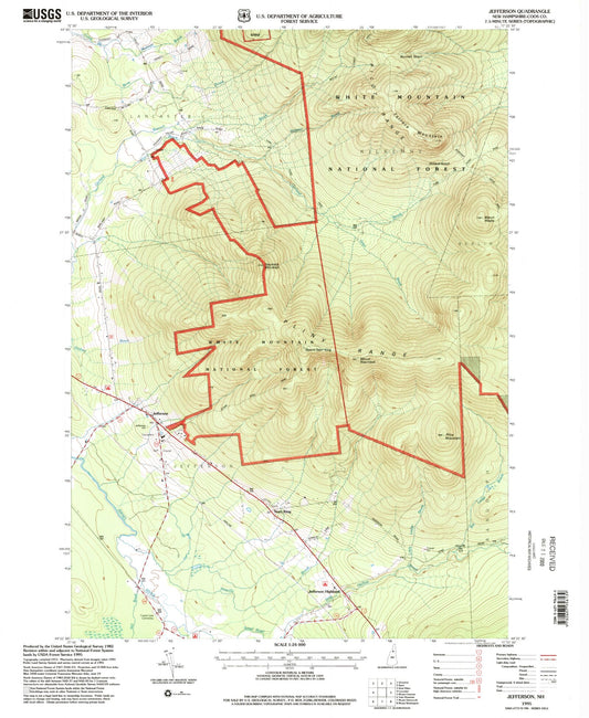 Classic USGS Jefferson New Hampshire 7.5'x7.5' Topo Map Image